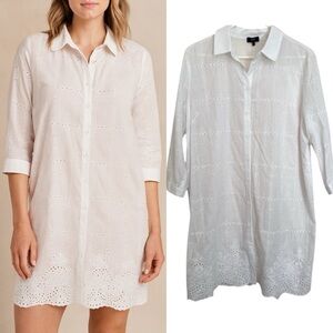 Yest White Eyelet Embroidered Button Down Tunic Dress  Lightweight Cotton Size 8